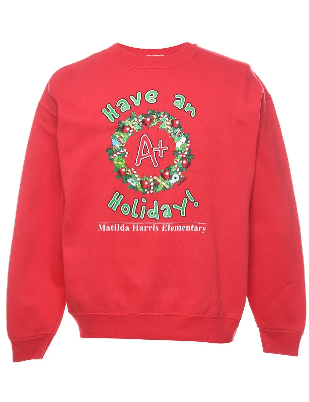 Festive Season Christmas Sweatshirt - L Hoodie with Ribbed Cuffs Snug Fit Comfort