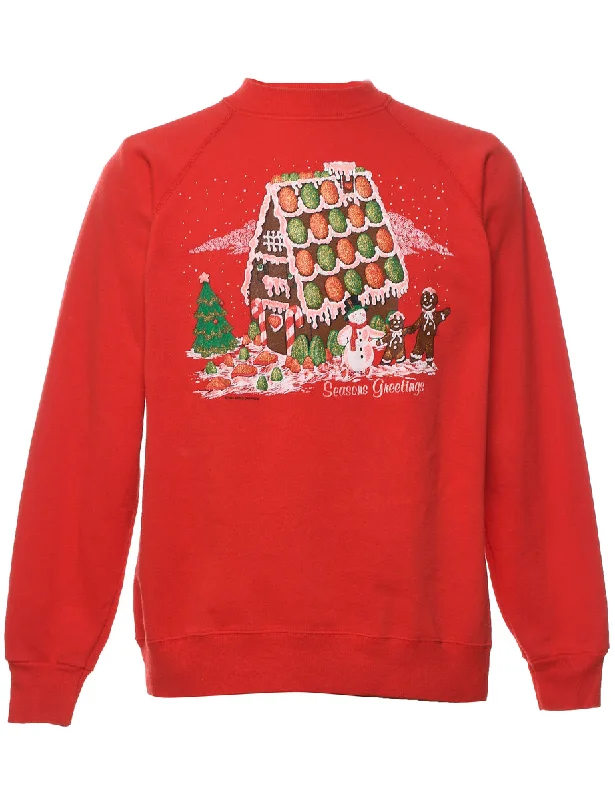 Festive Season Christmas Sweatshirt - L Hoodie with Button Classic Timeless