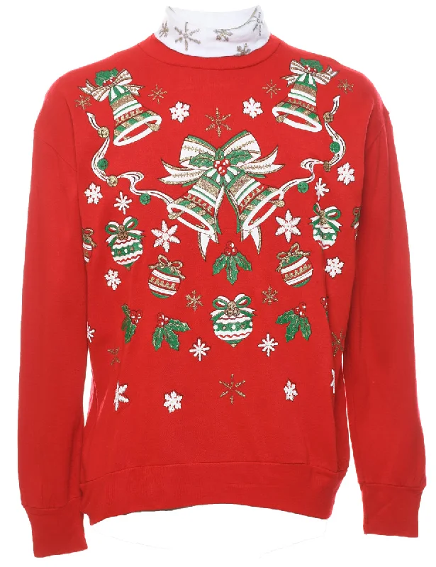 Festive Season Christmas Sweatshirt - L Hoodie with Pattern Geometric Abstract