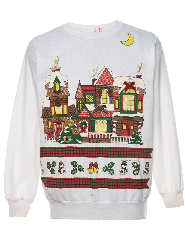Festive Season Christmas Sweatshirt - M Hoodie with Contrast Stitching Detailed Premium