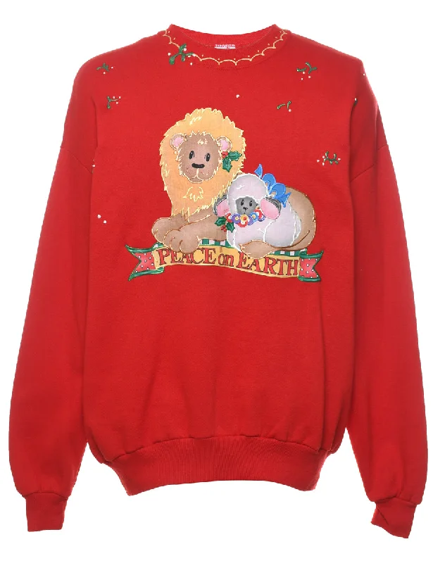 Festive Season Christmas Sweatshirt - XL Hoodie with Tied Waist Feminine Flattering