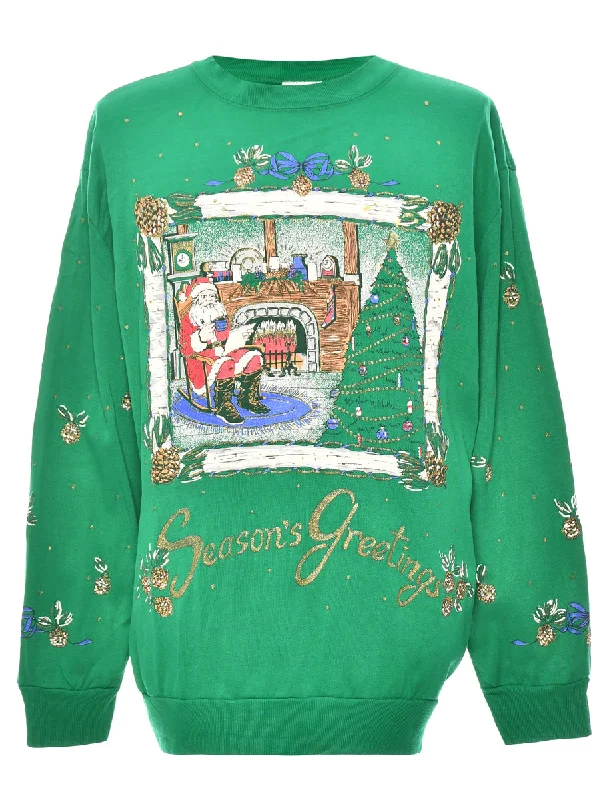 Festive Season Green Christmas Sweatshirt - M Hoodie with Logo Branding Identity