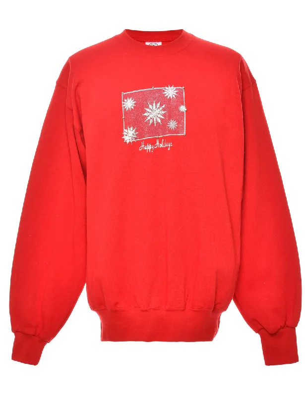 Festive Season Red Christmas Sweatshirt - L Hoodie with Drawcord Adjustable Secure