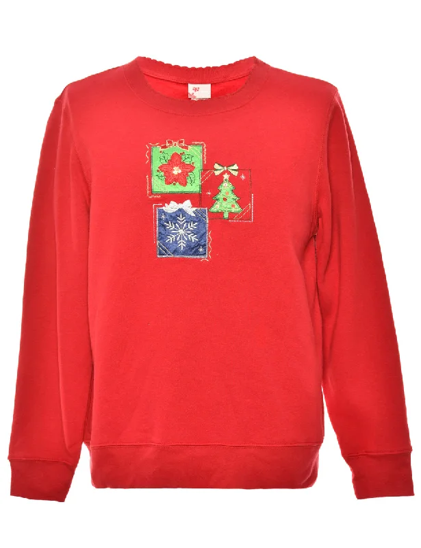 Festive Season Red Christmas Sweatshirt - M Hoodie with Pattern Geometric Abstract