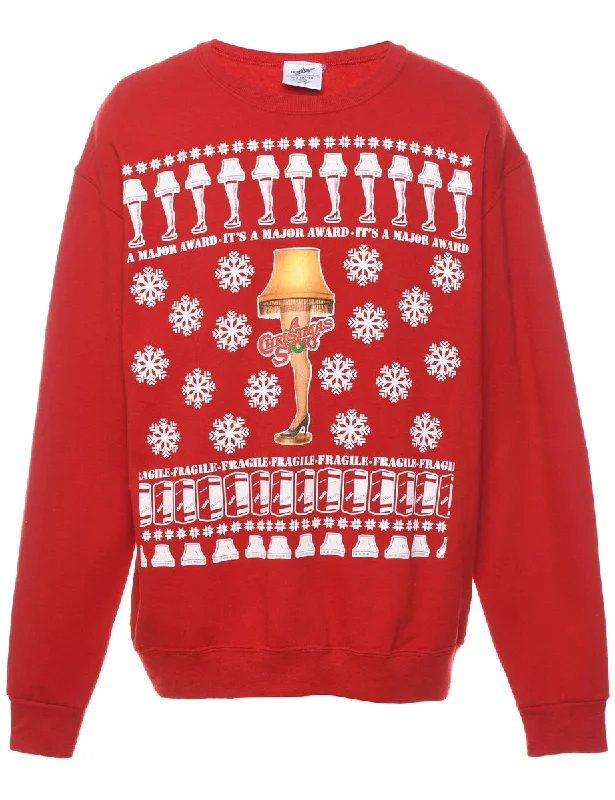 Festive Season Red Printed Christmas Sweatshirt - M Hoodie with Typography Text Message