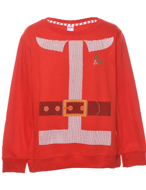 Festive Season Red Santa Design Christmas Sweatshirt - M Hoodie with Applique Textured Unique
