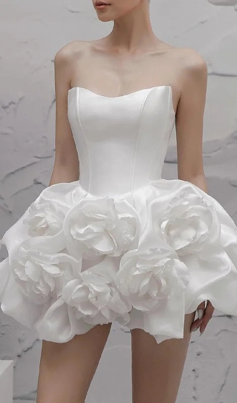 FLORAL-APPLIQUÉ STRAPLESS MINI DRESS Elegant Silk Mini Dress
