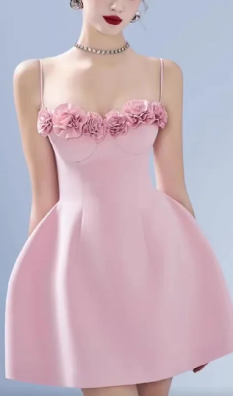 FLORAL BUST STRAP MINI DRESS Elegant Mini Dress with Pleats