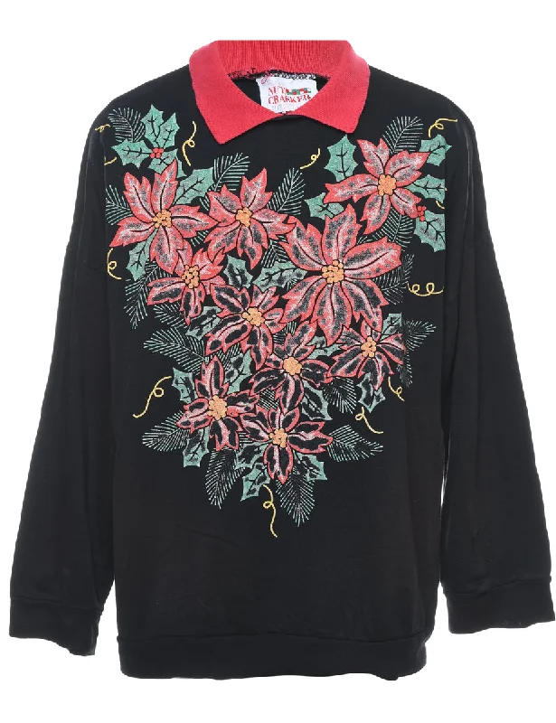 Floral Christmas Sweatshirt - L Hoodie Jacket Zipper Layering