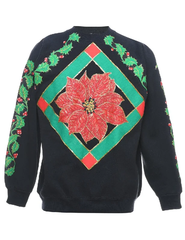 Floral Christmas Sweatshirt - L Hoodie with Logo Branding Identity