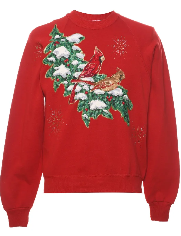 Floral Christmas Sweatshirt - M Hoodie with Drawcord Adjustable Secure