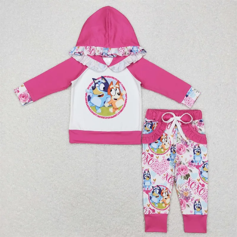 GLP0985 Baby Girl Long Sleeves Hoodie Shirt Pocket Dogs Pants Valentine's Day Set Hoodie with Hem Lace Feminine Delicate GLP0985 Baby Girl Long Sleeves Hoodie Shirt Pocket Dogs Pants Valentine's Day Set Hoodie with Hem Lace Feminine Delicate