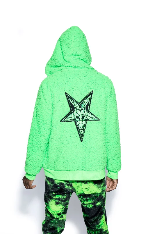 Green Baphomet - Unisex Sherpa Zip Up Hoodie Hoodie with Full-Zip Functional Layering