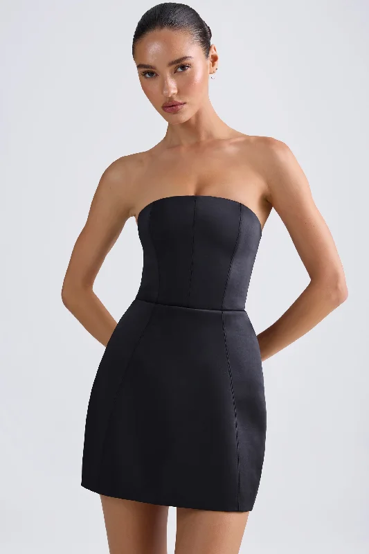 Bandeau Structured Tulip Mini Dress in Black Casual Button-Up Mini Dress