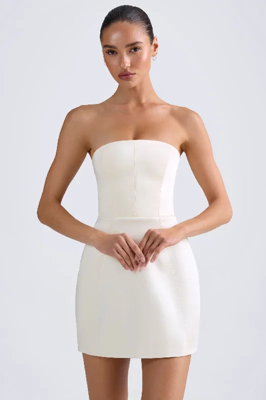 Bandeau Structured Tulip Mini Dress in Ivory Elegant Velvet Mini Dress