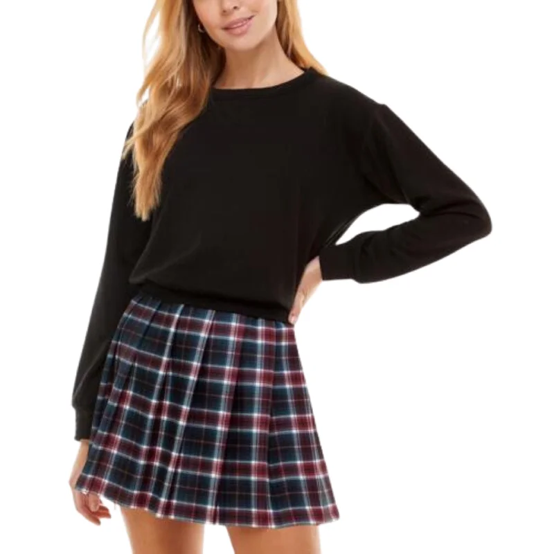 KINGSTON GREY - Plaid Pleated Sweatshirt Dress Hoodie with Slit Hem Functional Movement