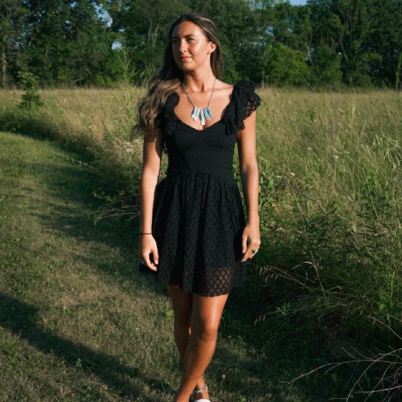 Lace Detail Bustier Black Mini Dress with Lace Sleeves Elegant Silk Mini Dress