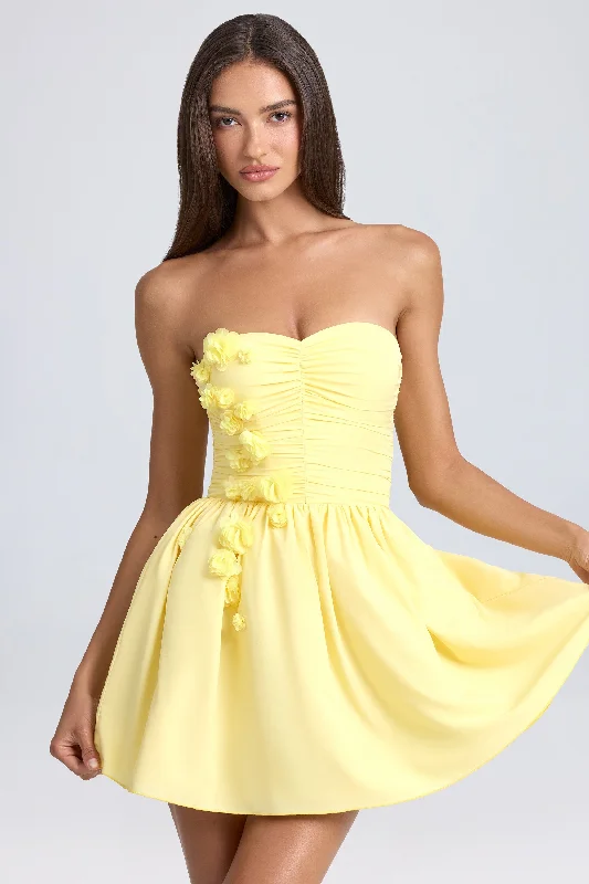 Bandeau Floral-Appliqué Corset Mini Dress in Lemon Sherbet Fashionable Mini Dress with Frills Bandeau Floral-Appliqué Corset Mini Dress in Lemon Sherbet Fashionable Mini Dress with Frills