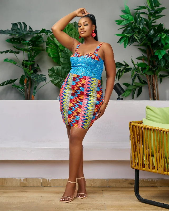 New in African Print Kente Corset Mini Dress - Nkem Cozy Knitted Mini Dress