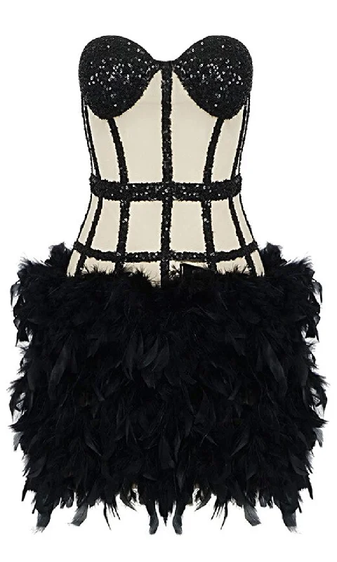 No Fear <br><span>Black Sheer Mesh Sequin Feather Strapless Bustier Bodycon Mini Dress</span> Stylish Summer Mini Dress No Fear <br><span>Black Sheer Mesh Sequin Feather Strapless Bustier Bodycon Mini Dress</span> Stylish Summer Mini Dress