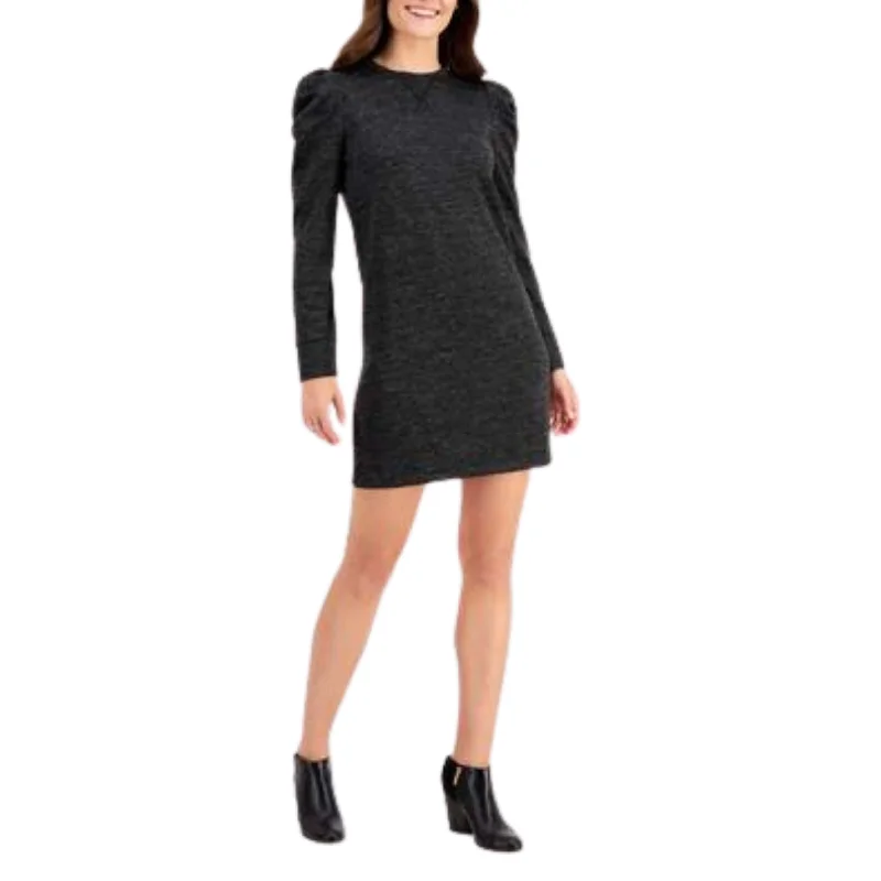 ORIGINAL - Puff-Sleeve Sweatshirt Shimmer Dress Hoodie with Back Slit Movement Comfort