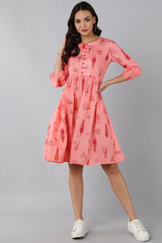 Pink Cotton Abstract Print Mini Dress Fashionable Summer Mini Dress