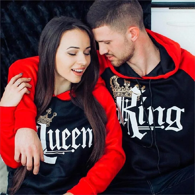 Printed Hooded Couple Sweatshirt Hoodie with Hem Drawcord Adjustable Customizable