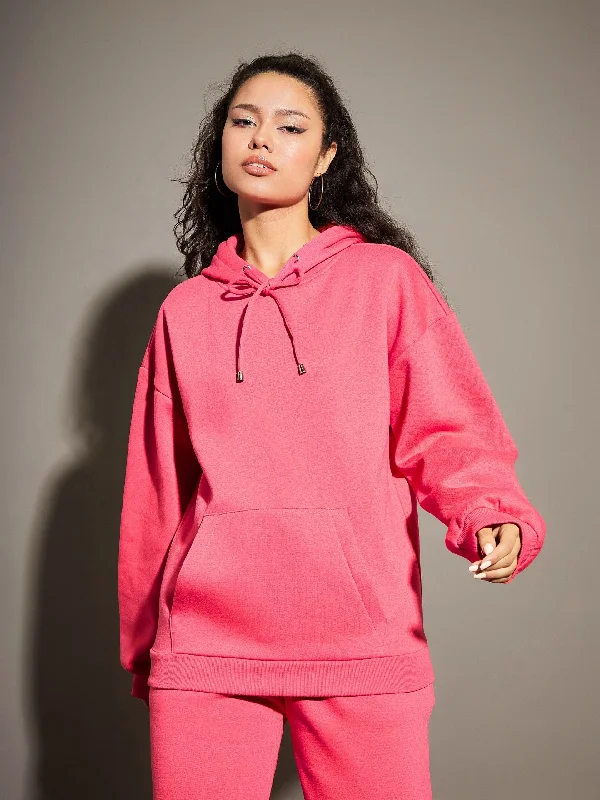 Women Pink Fleece Oversized Hoodie Hoodie with Rhinestones Sparkly Elegant