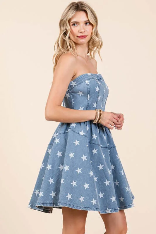 Star Denim Mini Dress Cozy Cotton Mini Dress