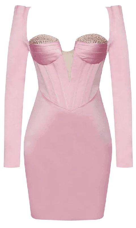 Straight To The Heart<br><span> Pink Long Sleeve Sequin Trim Bustier Plunge V Neck Cut Out Back Bodycon Mini Dress</span> Trendy Tulle Mini Dress Straight To The Heart<br><span> Pink Long Sleeve Sequin Trim Bustier Plunge V Neck Cut Out Back Bodycon Mini Dress</span> Trendy Tulle Mini Dress
