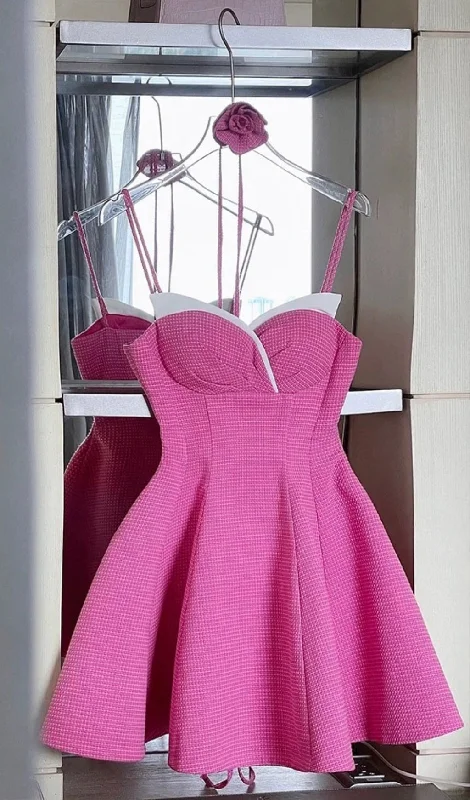 STRAP MINI DRESS WITH ROSE IN HOT PINK Cozy Wraparound Mini Dress