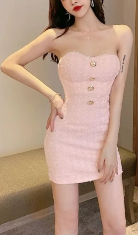 STRAPLESS SLEEVELESS MINI DRESS IN PINK Comfortable Wrap Mini Dress