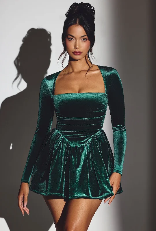 Velvet Long Sleeve Corset Mini Dress in Emerald Green Trendy Tie-Dye Mini Dress