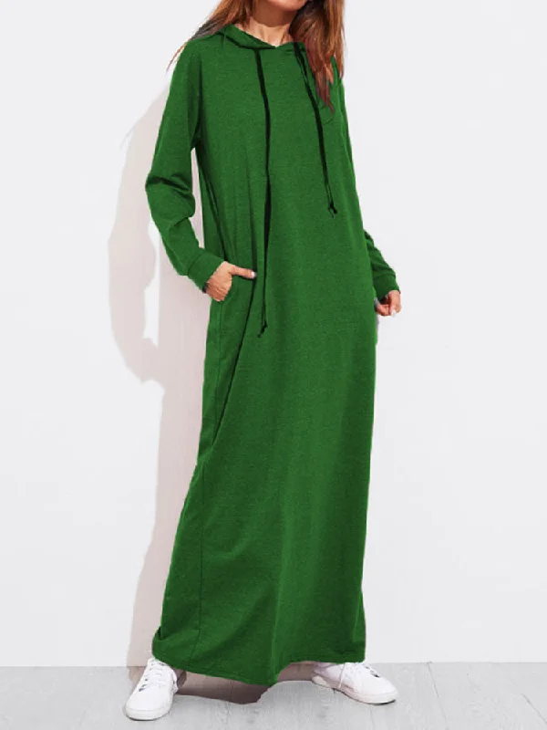 Women Solid Color Hooded Sweatshirt Dress Hoodie with Earth Tones Natural Calm