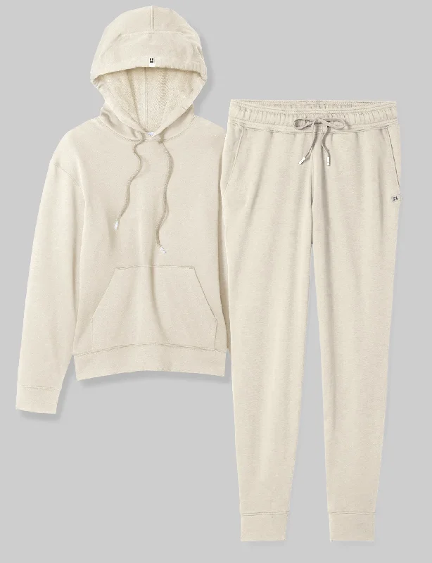 Women's French Terry Hoodie & Jogger Set Hoodie with Back Slit Movement Comfort