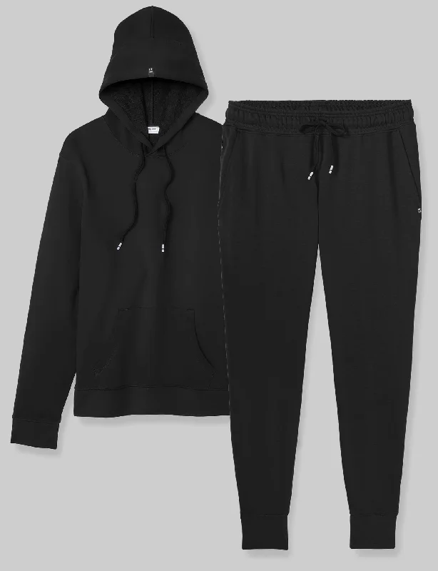 Women's French Terry Hoodie & Jogger Set Hoodie with Hem Embroidery Detailed Premium