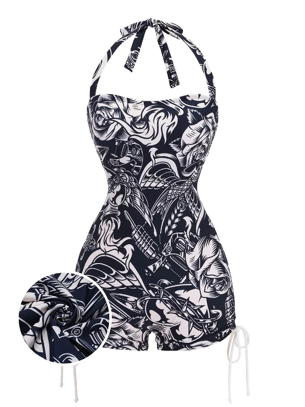 1940s Dark Comics Halter Swimsuit Adjustable Strap Swimsuit