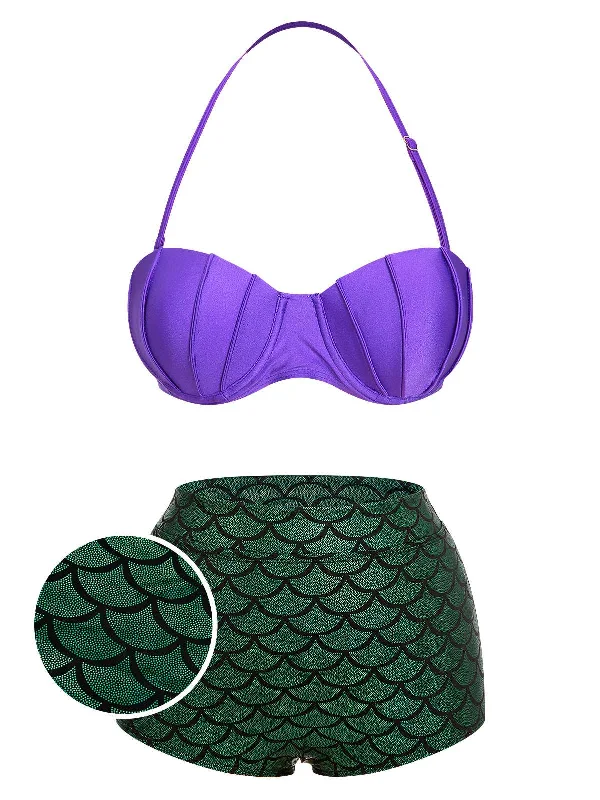 1950s Halter Mermaid Scales Swimsuit Sexy Cutout Swimsuit