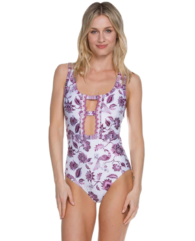 Becca Tahiti Plunge Cut Out One Piece Swimsuit Swim Skirt Set
