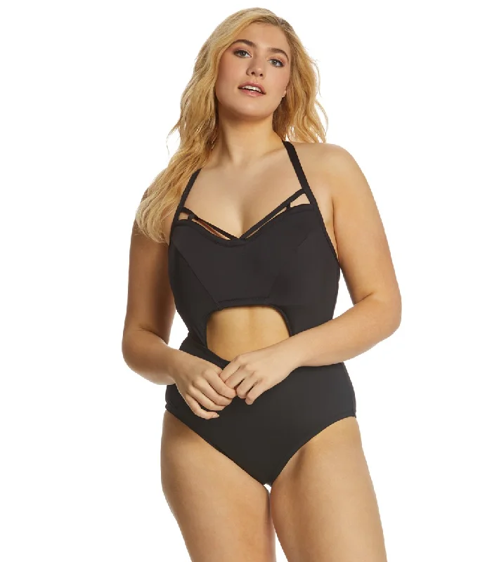 Jessica Simpson Plus Size Solid Bandeau One Piece Swimsuit Black Floral Swimwear Set