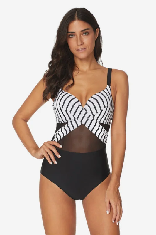 Mesh Striped One Piece Swimwear Vintage Swimwear Look