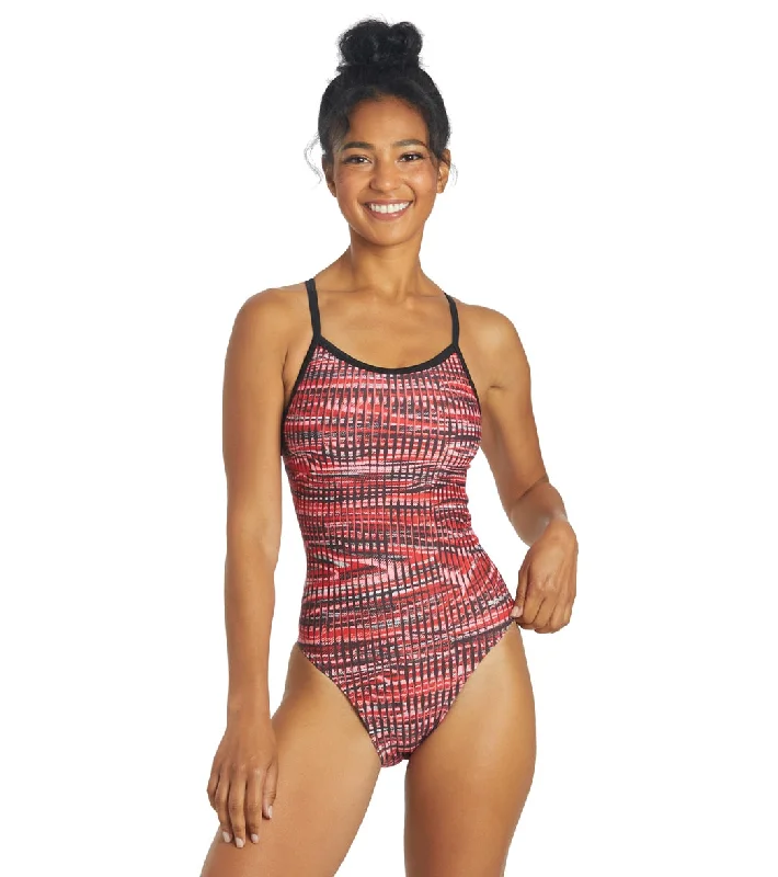 Sporti Drift Thin Strap One Piece Swimsuit Red Swim Dress with Belt