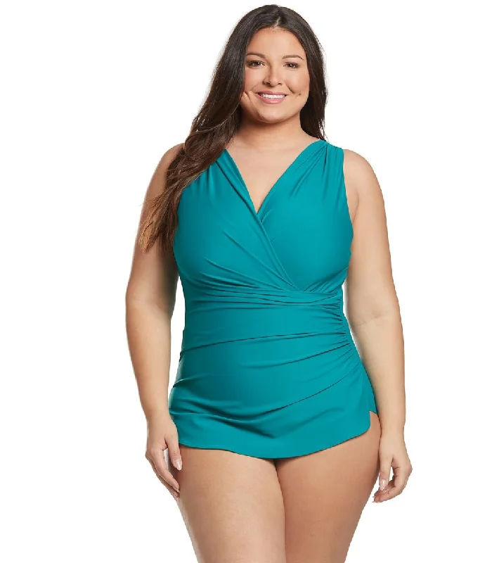 Sporti Plus Size Isabella Tummy Control Wrap One Piece Swimsuit Dark Emerald Retro Swimwear Style Sporti Plus Size Isabella Tummy Control Wrap One Piece Swimsuit Dark Emerald Retro Swimwear Style
