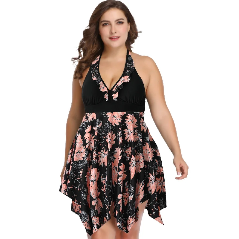 Women Plus Sizes Skirt Two Pieces Swimsuits Swim Dress with Belt