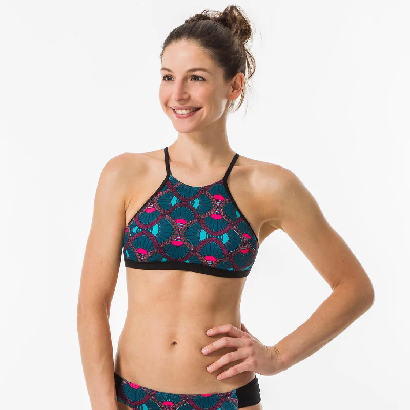 Women's Surfing Crop Top Swimsuit Top ANDREA MAWA Vibrant Bikini Design