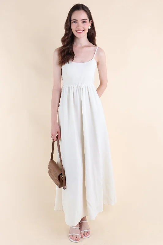 AMOUR TIE-BACK MAXI DRESS IN CREAM Fashionable Off-Shoulder Maxi Dress