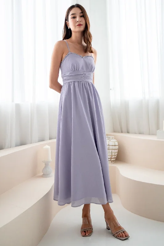 ANNELISE RUCHED MAXI DRESS IN PERIWINKLE Fashionable Button-Down Maxi Dress