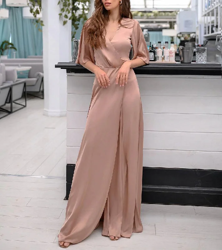 Behati Wrap Kimono Maxi Dress - Blush Stylish Pleated A-Line Maxi Dress