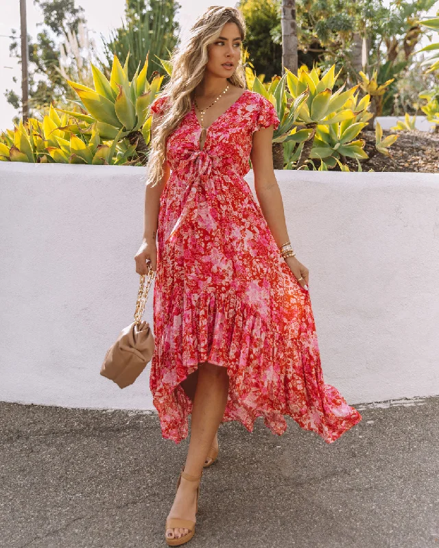 Belladonna High Low Pocketed Tie Maxi Dress - Raspberry - FINAL SALE Elegant Maxi Dress with Lace Belladonna High Low Pocketed Tie Maxi Dress - Raspberry - FINAL SALE Elegant Maxi Dress with Lace