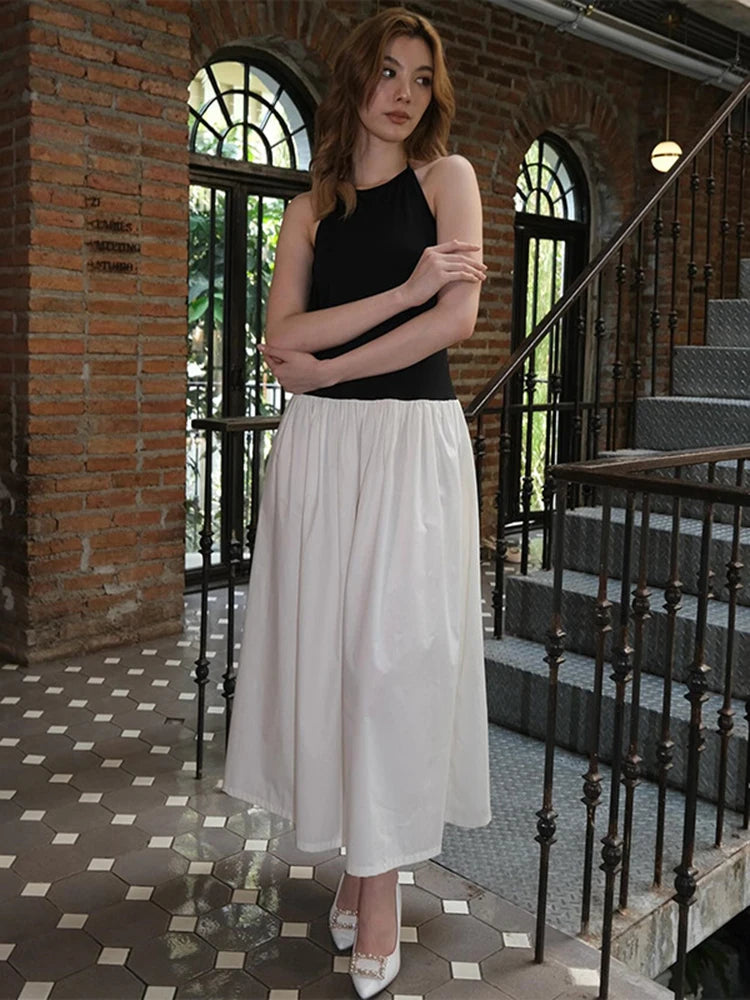 Contrast Color Halter Lace Up Dress Women Sexy Backless High Waisted Maxi Dress Trendy Satin Maxi Dress Contrast Color Halter Lace Up Dress Women Sexy Backless High Waisted Maxi Dress Trendy Satin Maxi Dress